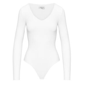 Aritzia Contour Fixture Bodysuit Women L White V-Neck Long Sleeve Minimalist